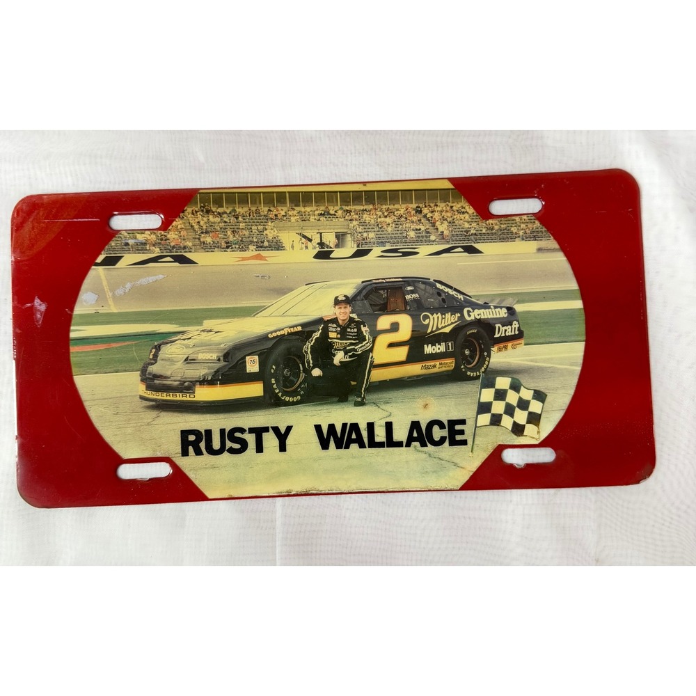 Vintage Rusty Wallace Miller Genuine Draft NASCAR License Plate #2 Ford Racing
